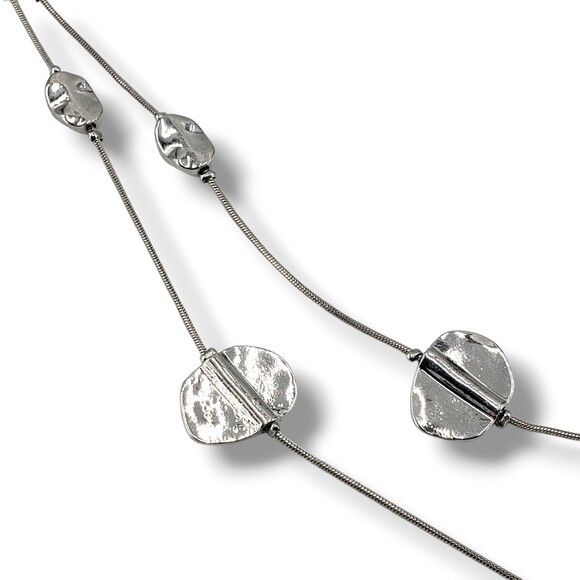 Silver Tone Modernist Brutalist Disc Satellite Double Strand Layered Necklace - Picture 4 of 7